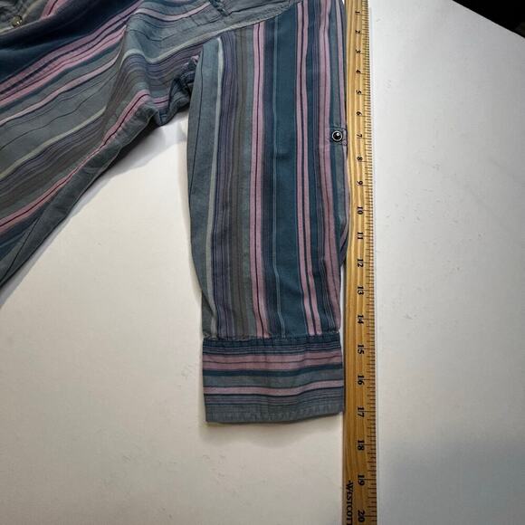 The North Face women's organic cotton striped snap button down 3/4 sleeve size M - Picture 13 of 14